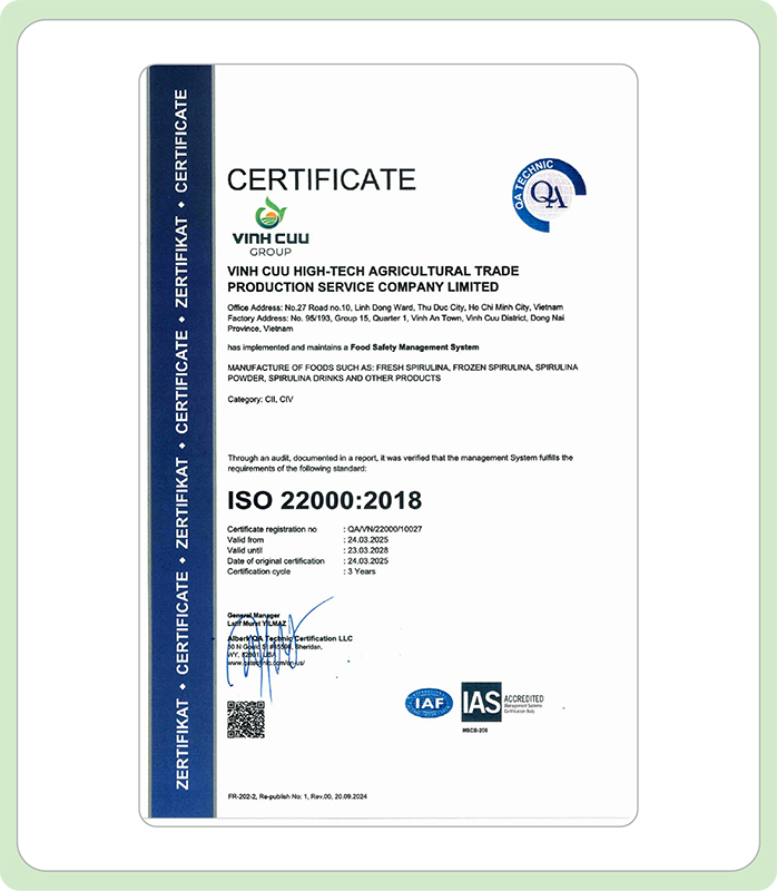Chứng nhận ISO 22000:2018