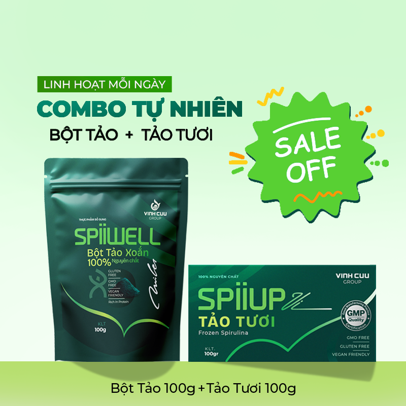 Combo Tự Nhiên gồm bột tảo SPiiWELL và tảo tươi SPiiUP